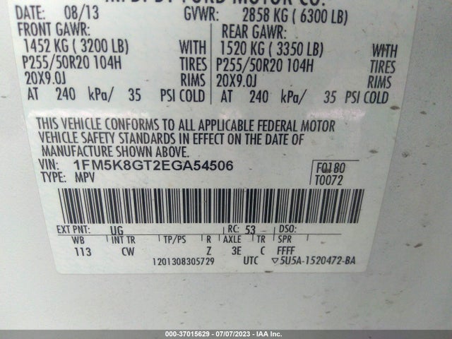 Ford EXPLORER SPORT 2014 1FM5K8GT2EGA54506 Image 15