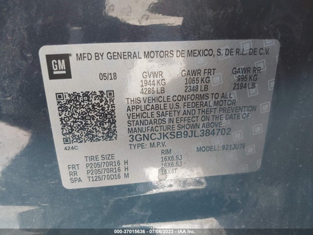 Chevrolet TRAX LS 2018 3GNCJKSB9JL384702 Image 9
