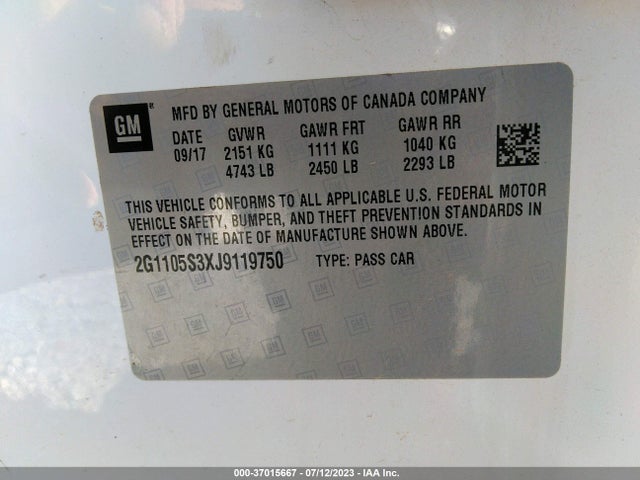 Chevrolet IMPALA LT 2018 2G1105S3XJ9119750 Image 9