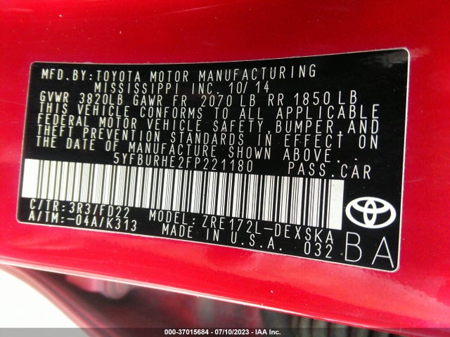 Toyota Corolla L/le/s/s Plus/le Plus 2015 5YFBURHE2FP221180 Image 11