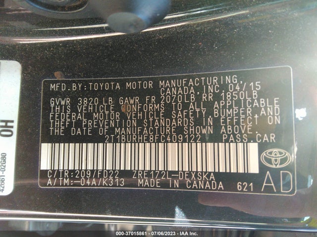 Toyota Corolla L/le/s/s Plus/le Plus 2015 2T1BURHE8FC409122 Image 15