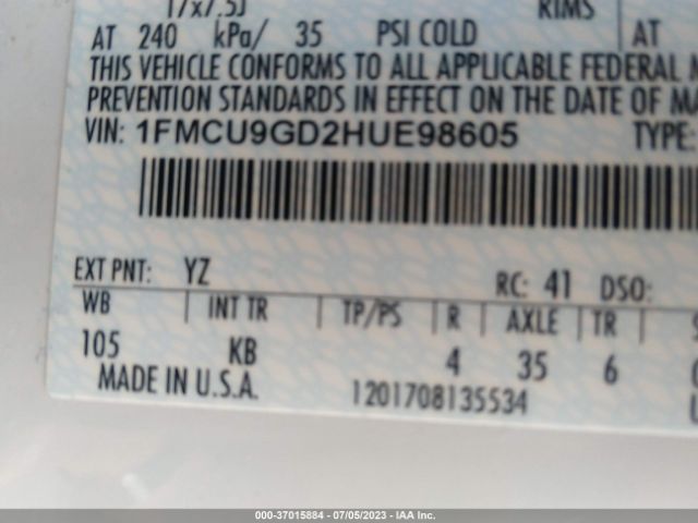 1FMCU9GD2HUE98605 Ford ESCAPE SE