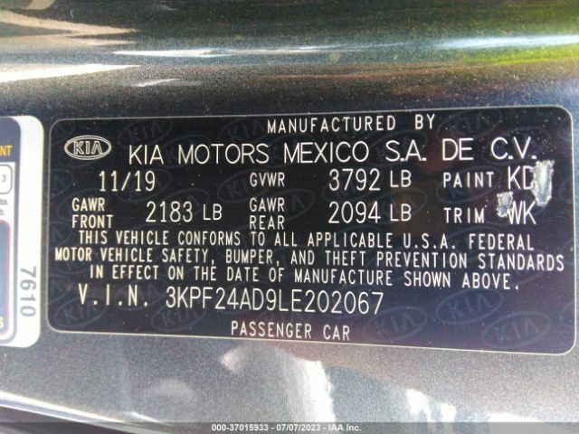 3KPF24AD9LE202067 KIA Forte Lxs