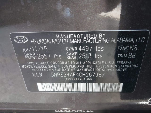 Hyundai Sonata 2.4l Se 2016 5NPE24AF4GH267987 Image 10
