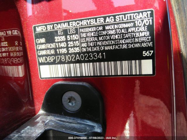 2002 MERCEDES-BENZ CL-CLASS WDBPJ78J02A023341 Photo 8