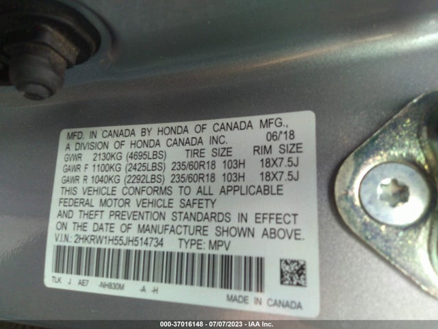 Honda CR-V EX 2018 2HKRW1H55JH514734 Image 9