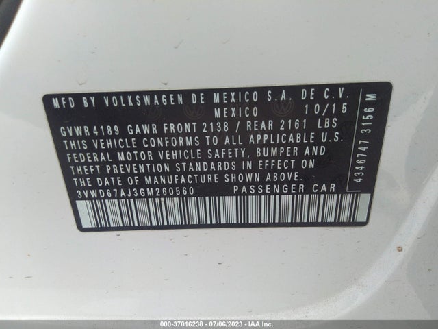 3VWD67AJ3GM260560 Volkswagen Jetta Sedan 1.4t Se