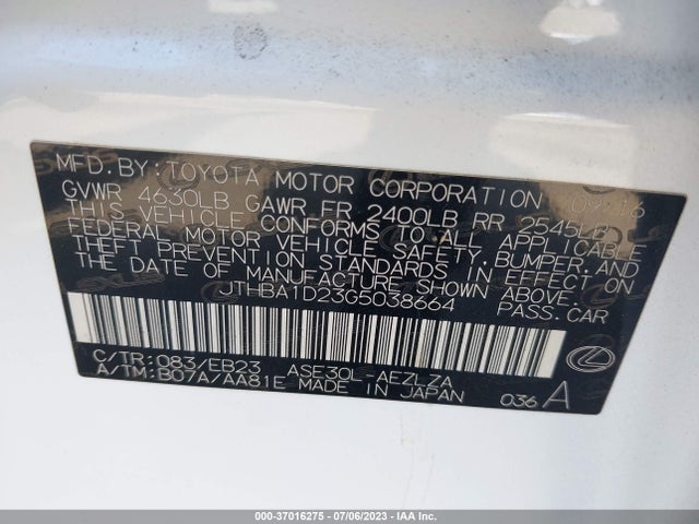 JTHBA1D23G5038664 Lexus IS 200T