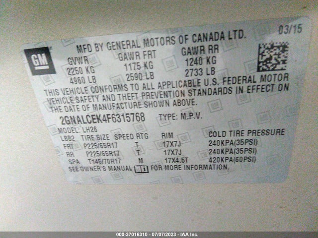 Chevrolet Equinox 2lt 2015 2GNALCEK4F6315768 Image 9