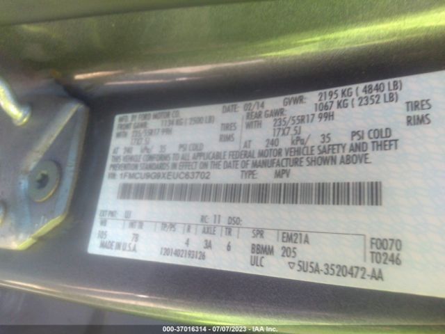 1FMCU9G9XEUC63702 Ford ESCAPE SE