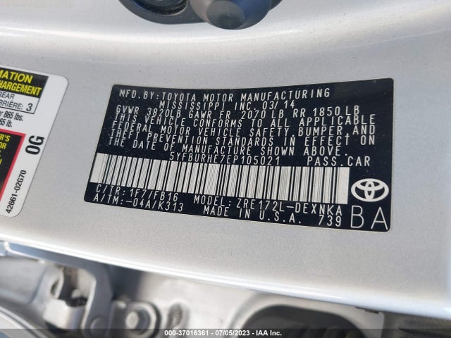 Toyota Corolla L/le/s/s Plus/le Plus 2014 5YFBURHE7EP105021 Image 15