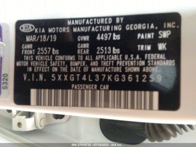 5XXGT4L37KG361259 KIA Optima S