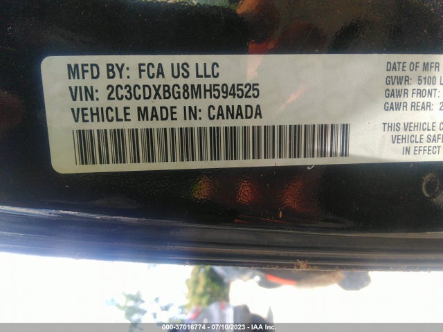 2021 DODGE CHARGER SXT VIN: 2C3CDXBG8MH594525