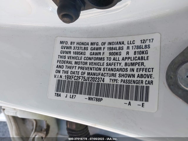 Honda Civic Sedan Ex 2018 19XFC2F75JE202374 Image 9