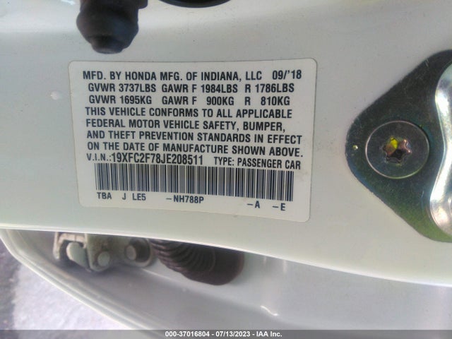 Honda Civic Sedan Ex 2018 19XFC2F78JE208511 Image 9