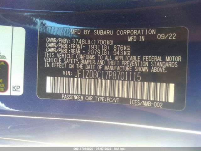 JF1ZDBC17P8701115 Subaru Brz Premium
