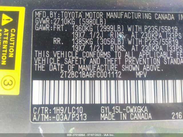 2T2BC1BA6FC001112 Lexus RX 450H