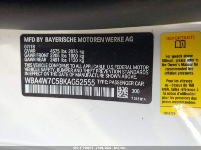 WBA4W7C58KAG52555 BMW 4 Series 440i
