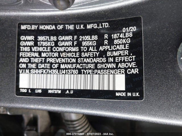 Honda Civic Lx 2020 SHHFK7H35LU413760 Image 9