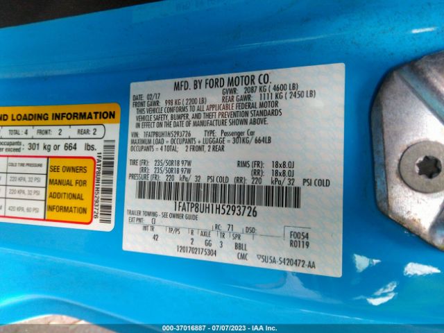 1FATP8UH1H5293726 Ford Mustang Ecoboost Premium