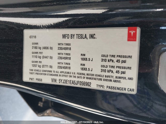 2018 Tesla 3, VIN: 5YJ3E1EA5JF056962