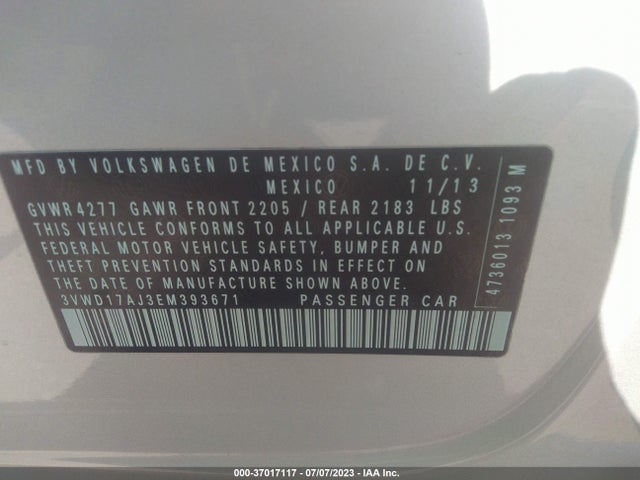 3VWD17AJ3EM393671 Volkswagen Jetta Sedan Se
