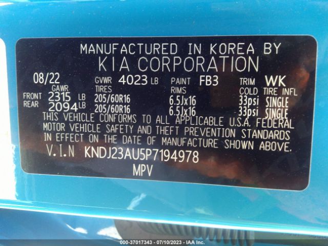 KNDJ23AU5P7194978 KIA SOUL S