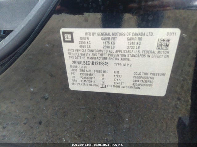 2011 CHEVROLET EQUINOX LS VIN: 2GNALBEC1B1218845