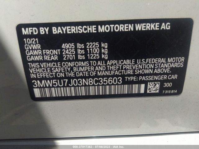 3MW5U7J03N8C35603 BMW 3 Series M340i
