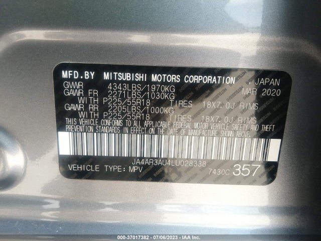 JA4AR3AU4LU028338 Mitsubishi Outlander Sport Es 2.0/se 2.0