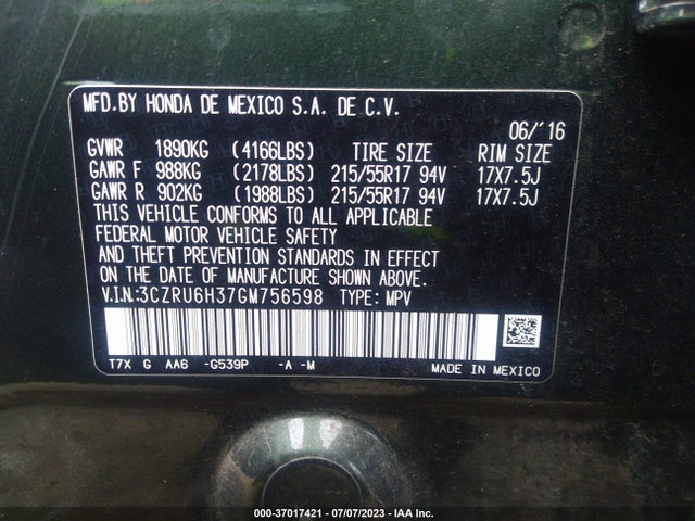 Honda r18z9 2016 3CZRU6H37GM756598 Image 22