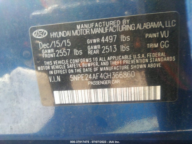 Hyundai Sonata 2.4l Se 2016 5NPE24AF4GH366860 Image 14