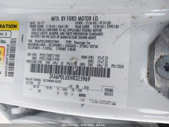 3FA6P0LUXHR325969 Ford Fusion Hybrid Se