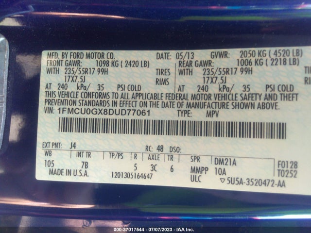 Продаж на аукціоні авто 2013 Ford Escape Se, vin: 1FMCU0GX8DUD77061, номер лоту: 37017544