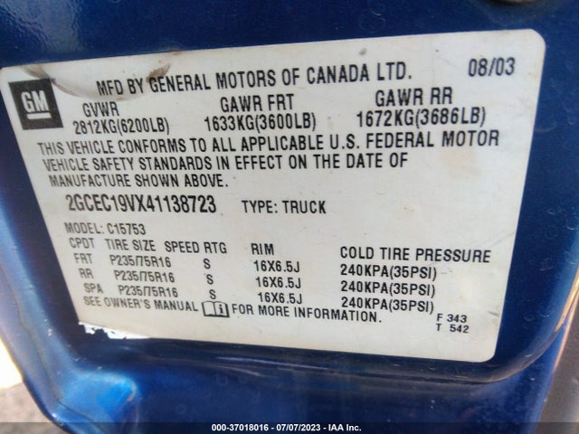 2004 CHEVROLET SILVERADO 1500 LS VIN: 2GCEC19VX41138723