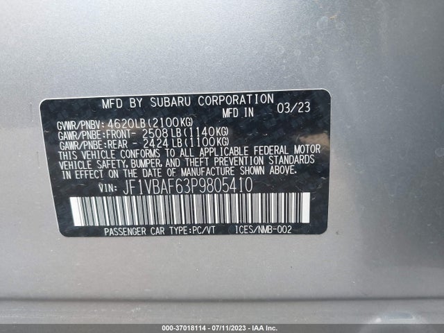 2023 Subaru WRX, VIN: JF1VBAF63P9805410