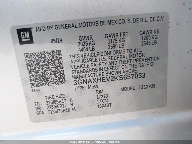 Chevrolet EQUINOX LS 2019 3GNAXHEV2KS657033 Image 9