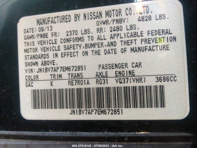 JN1BV7AP7EM672851 Infiniti Q50 Premium