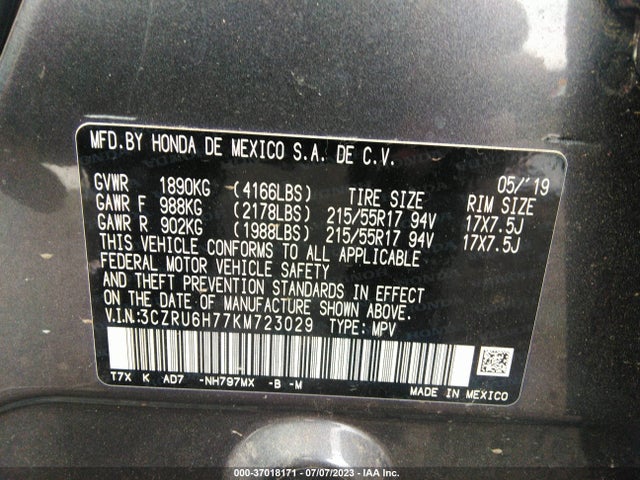 Honda Hr-v Ex-l 2019 3CZRU6H77KM723029 Image 9