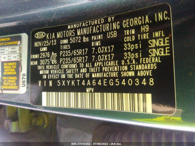 5XYKT4A64EG540348 KIA SORENTO LX