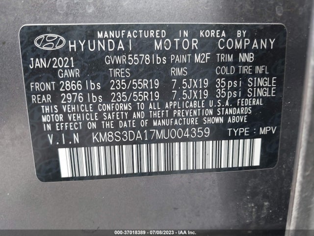 2021 Hyundai Santa Fe, VIN: KM8S3DA17MU004359