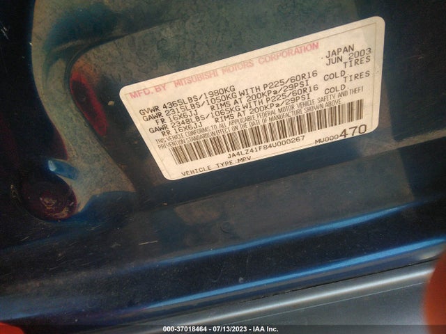 2004 MITSUBISHI OUTLANDER XLS VIN: JA4LZ41F84U000267