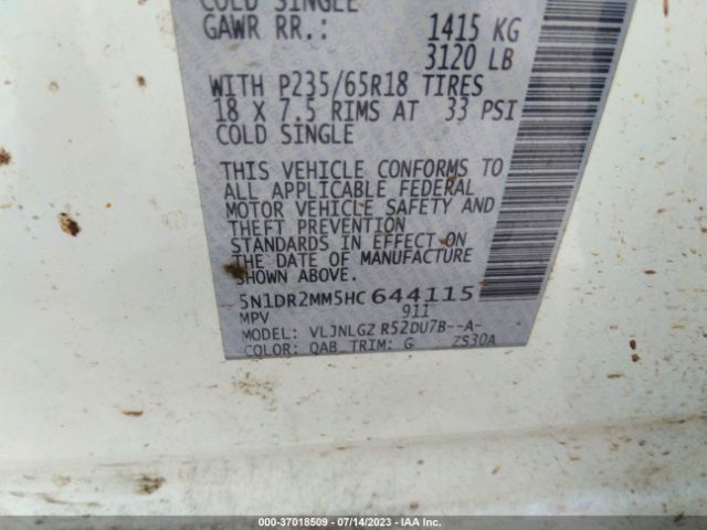 5N1DR2MM5HC644115 Nissan Pathfinder Sl