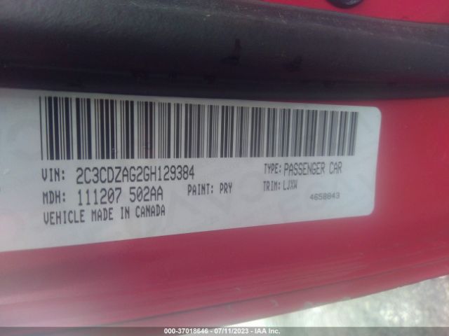 2C3CDZAG2GH129384 Dodge Challenger Sxt Plus