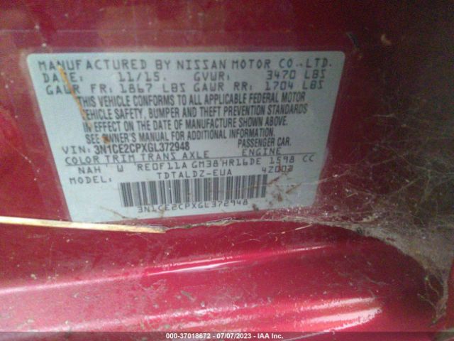 3N1CE2CPXGL372948 Nissan Versa Note S/s Plus/sv/sr/sl
