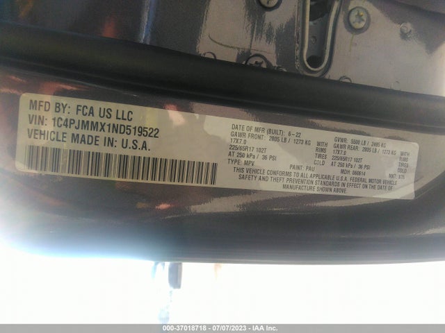 1C4PJMMX1ND519522 Jeep Cherokee Latitude Lux