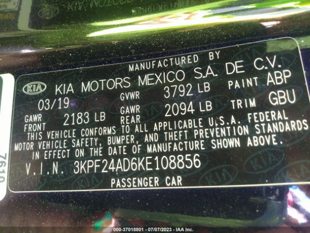 3KPF24AD6KE108856 KIA Forte Lxs