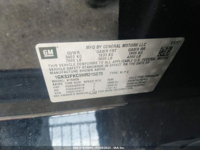 1GKS2FKC9HR215675 GMC Yukon Xl Sle