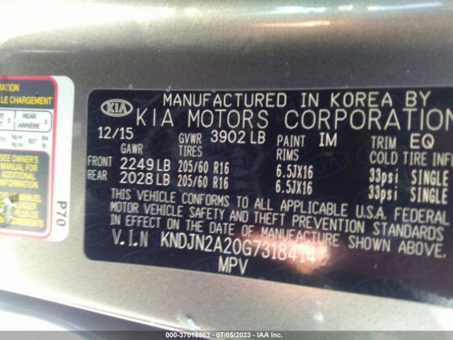 KNDJN2A20G7318414 KIA Soul Base