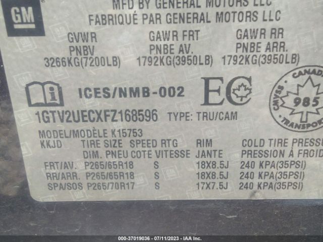 1GTV2UECXFZ168596 GMC Sierra 1500 Sle